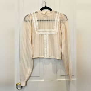 NWOT Zara Cream Lace Long Sleeve Top | Small